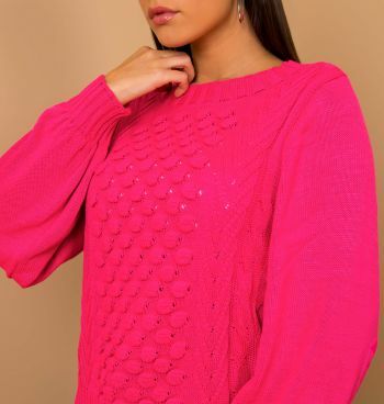 Suéter Tricot Textura Em Pom Pom